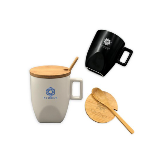 Mug With Bamboo Spoon & Lid Custom Branded Merchandise by BANG! creative strategy by design
