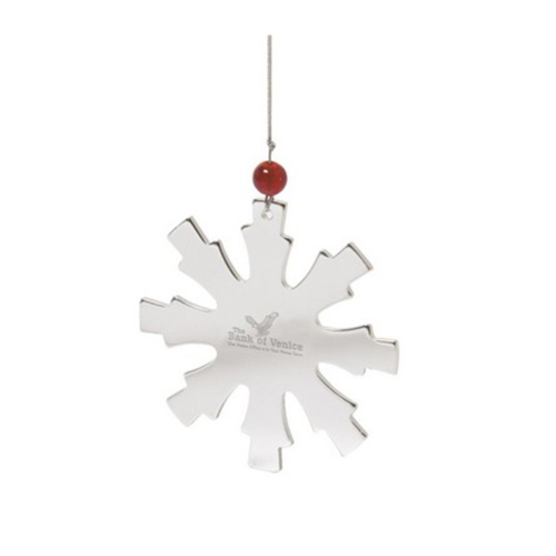 Silver Snowflake Ornament Custom Branded Merchandise by BANG! creative strategy by design